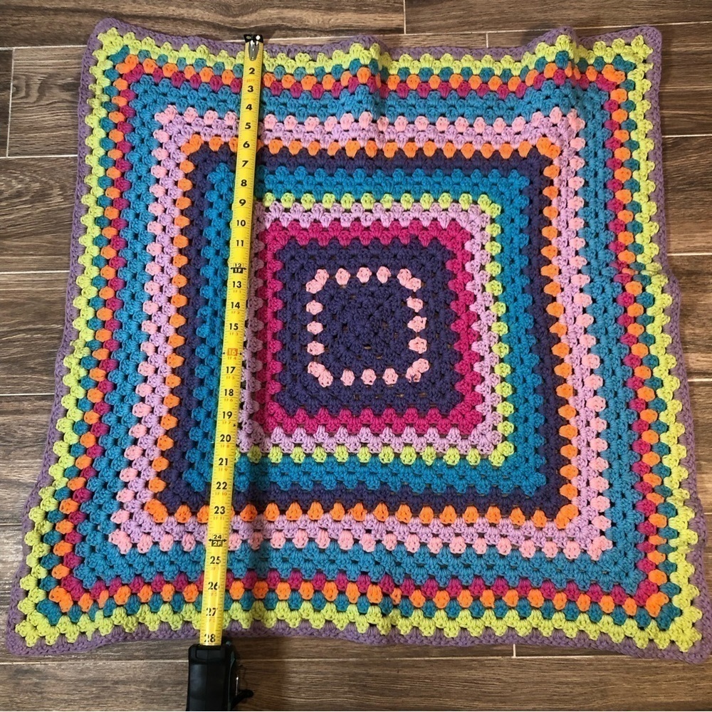 Vintage Handmade Multicolor Granny Square Blanket Crochet - Picture 2 of 7